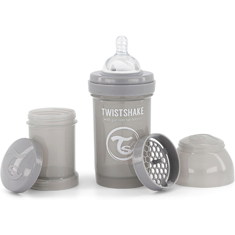 Biberons Anti-Coliques Twistshake 180ml – Lot de 2 – Gris – 2m+