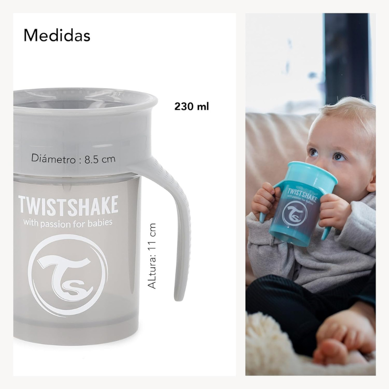 Twistshake Tasse d&#039;Entraînement 230ml 6M+ - Gris Pastel