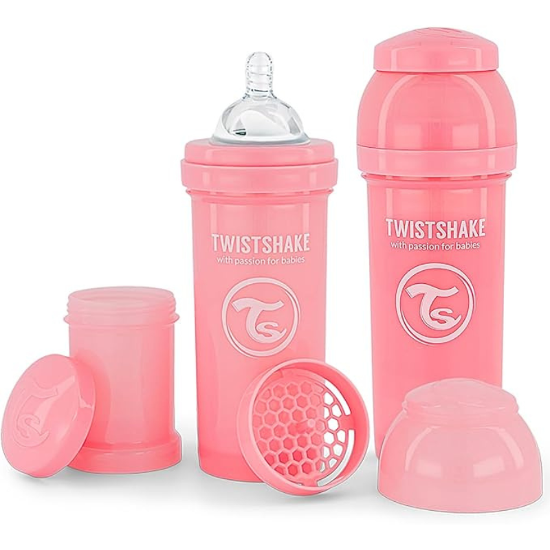 Biberons Anti-Coliques Twistshake 260ml – Lot de 2 – Rose – 2m+