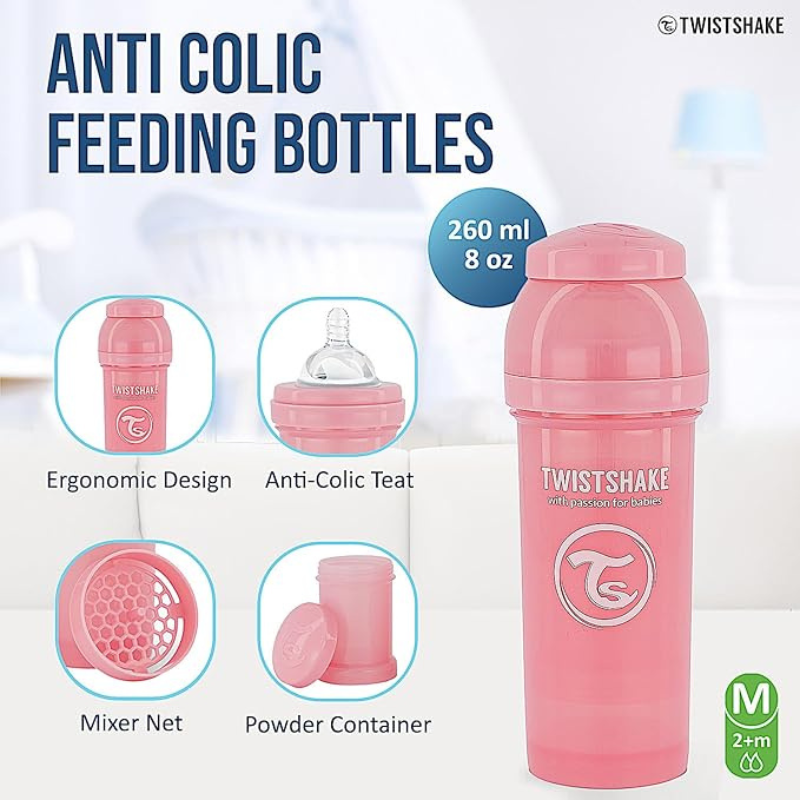 Biberons Anti-Coliques Twistshake 260ml – Lot de 2 – Rose – 2m+