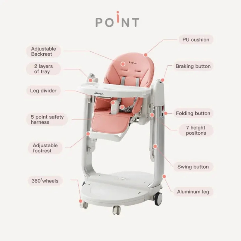 Chaise haute multifonctionnelle 3 en 1 rose – A Demain