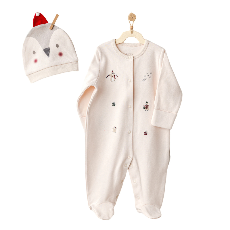 Andywawa Grenouillère et bonnet à imprimé pingouin crème