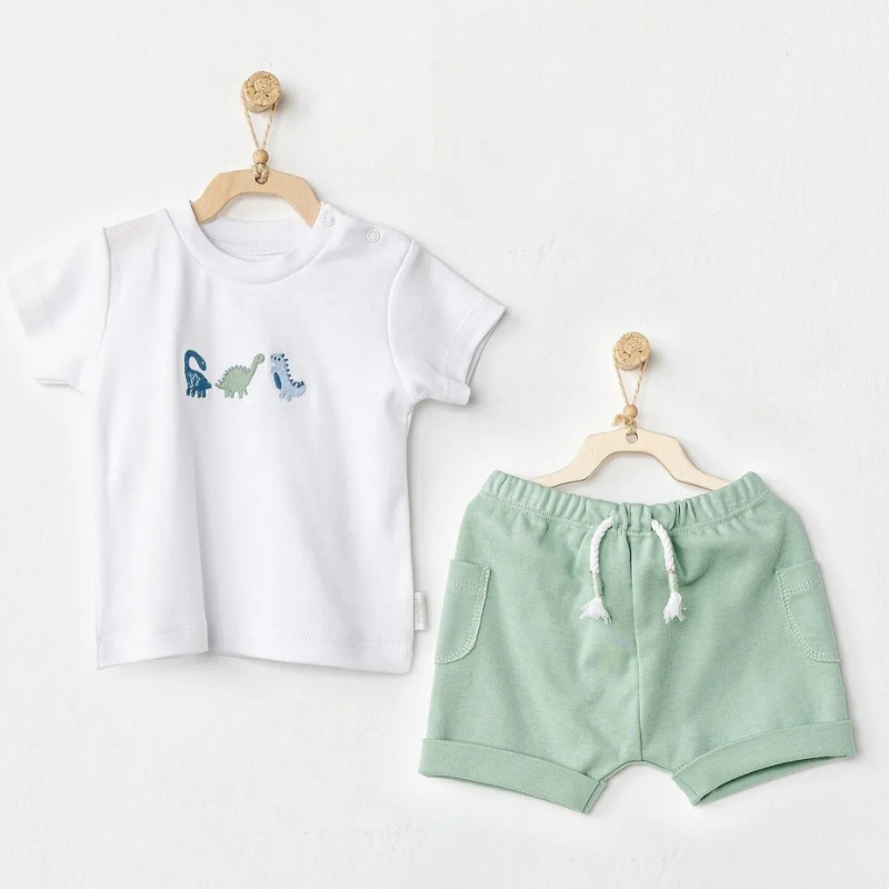 Ensemble 2 pièces dinosaure pour bébé Vert Blanc- Andywawa