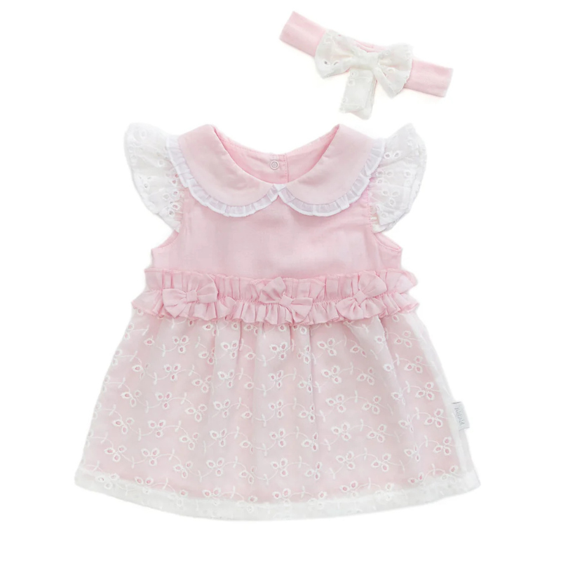 Robe rose à volants et motif floral - Andywawa