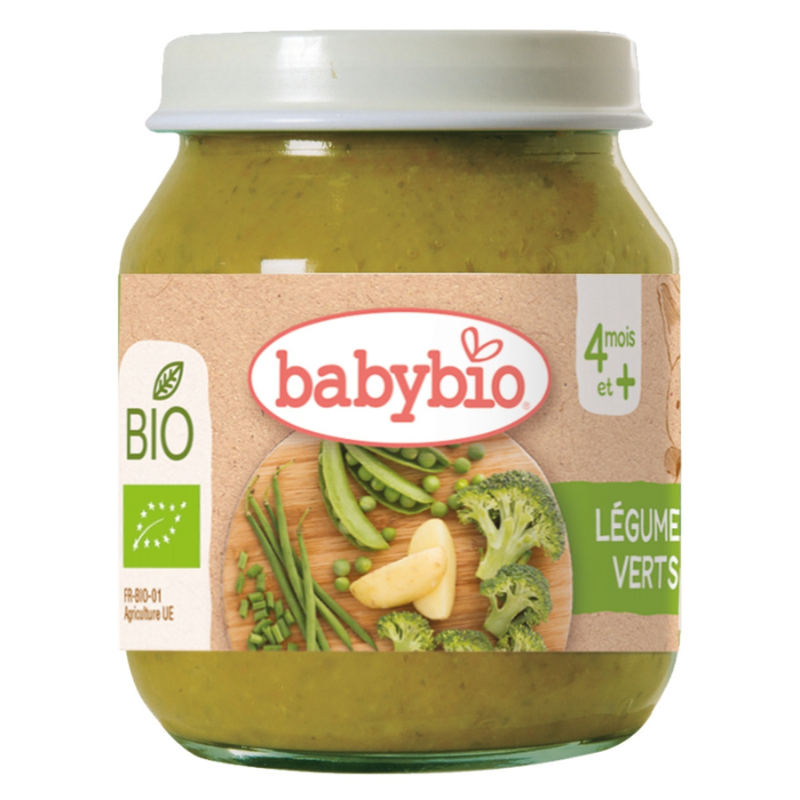 Babybio Menu Déjeuner Purée Brocoli, Petits Pois, Haricots Verts et Pommes de Terre au Persil 130 g