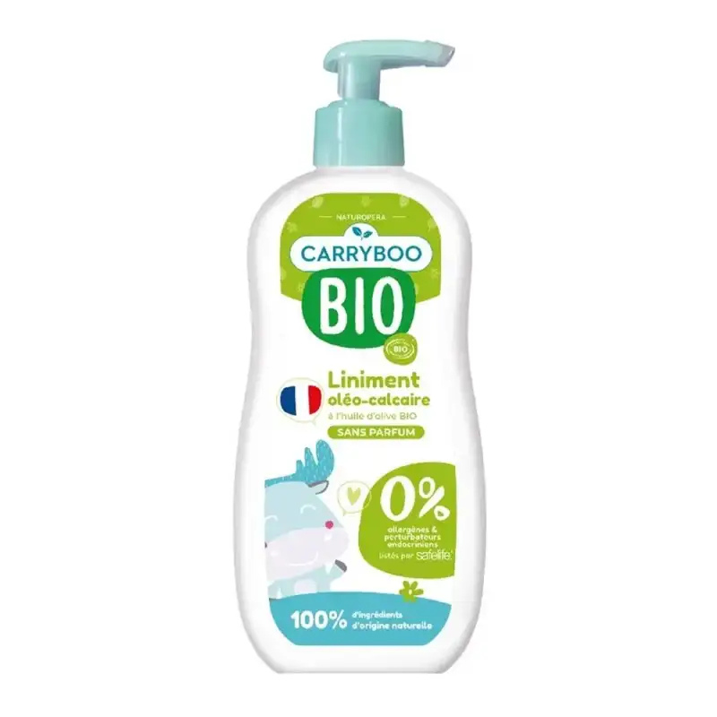 Liniment oléo-calcaire Carryboo 4 en 1 à l&#039;huile d&#039;olive biologique sans parfum 450 ml